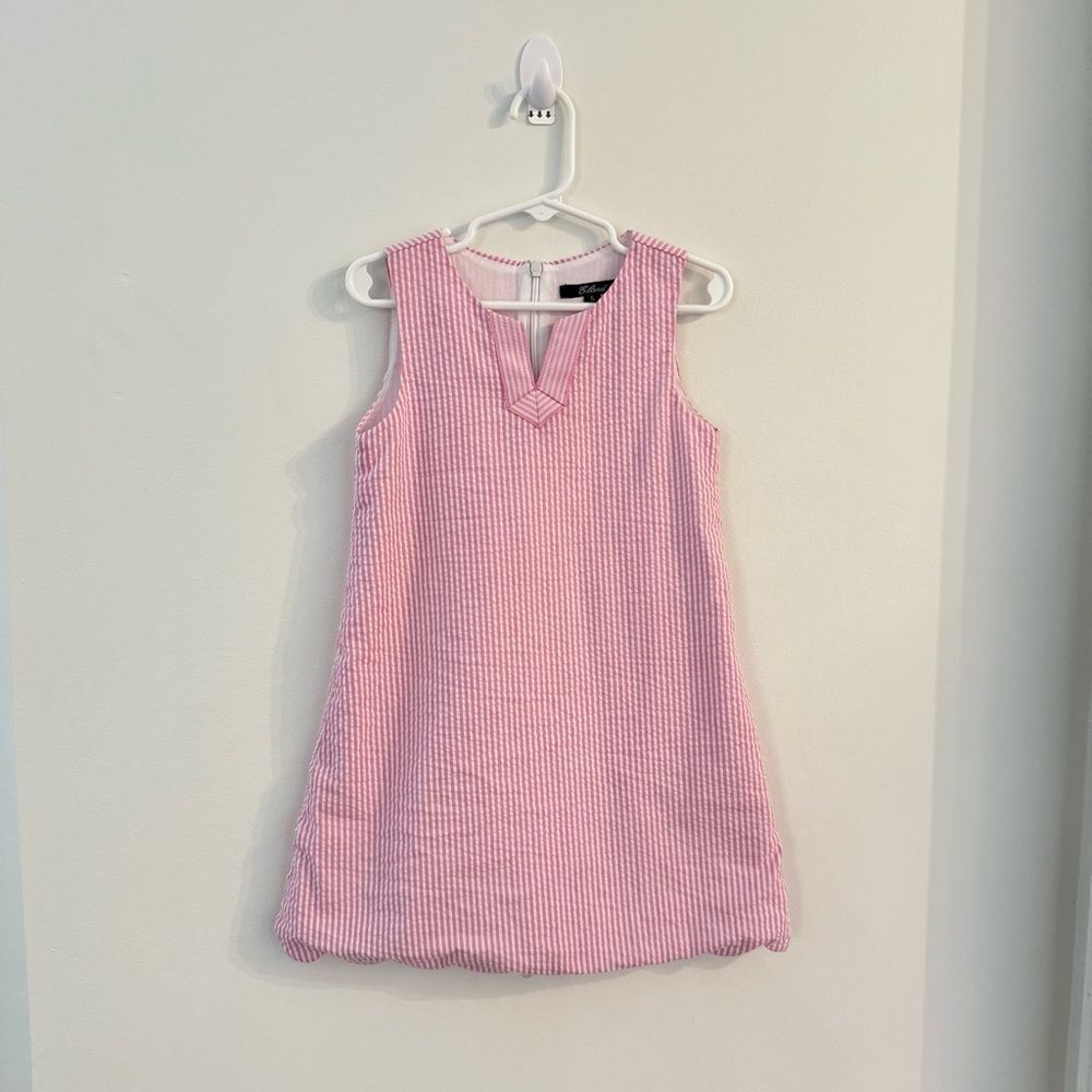 E.Land Cotton Dress Striped Pink White 5 Girls Kids Sleeveless Seersucker